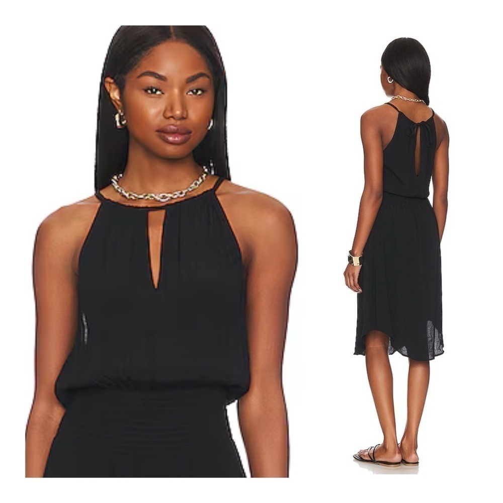 bobi Black | Date Night Smocked Waist Little Black Dress Midi